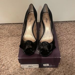 Black Rose Satin Heels
